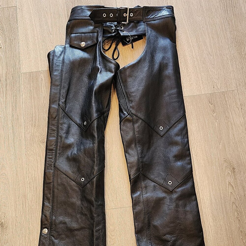 Wilson Leather Black Motorcycle Chaps - NWT - Size M